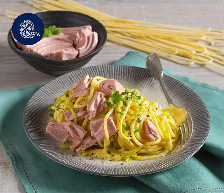 Spaghetti Carbonara mit Thunfisch und Lauch - Saupiquet